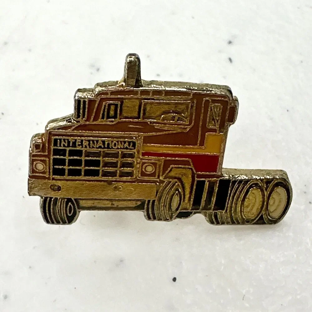 Semi trucker hat pin, jacket pin, lapel pin, lit pin, backpack pin 80's mechanic